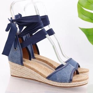 Navy Blue UGG Siennna Wedge Sandals With Cork Wedge Heels Size 8.5